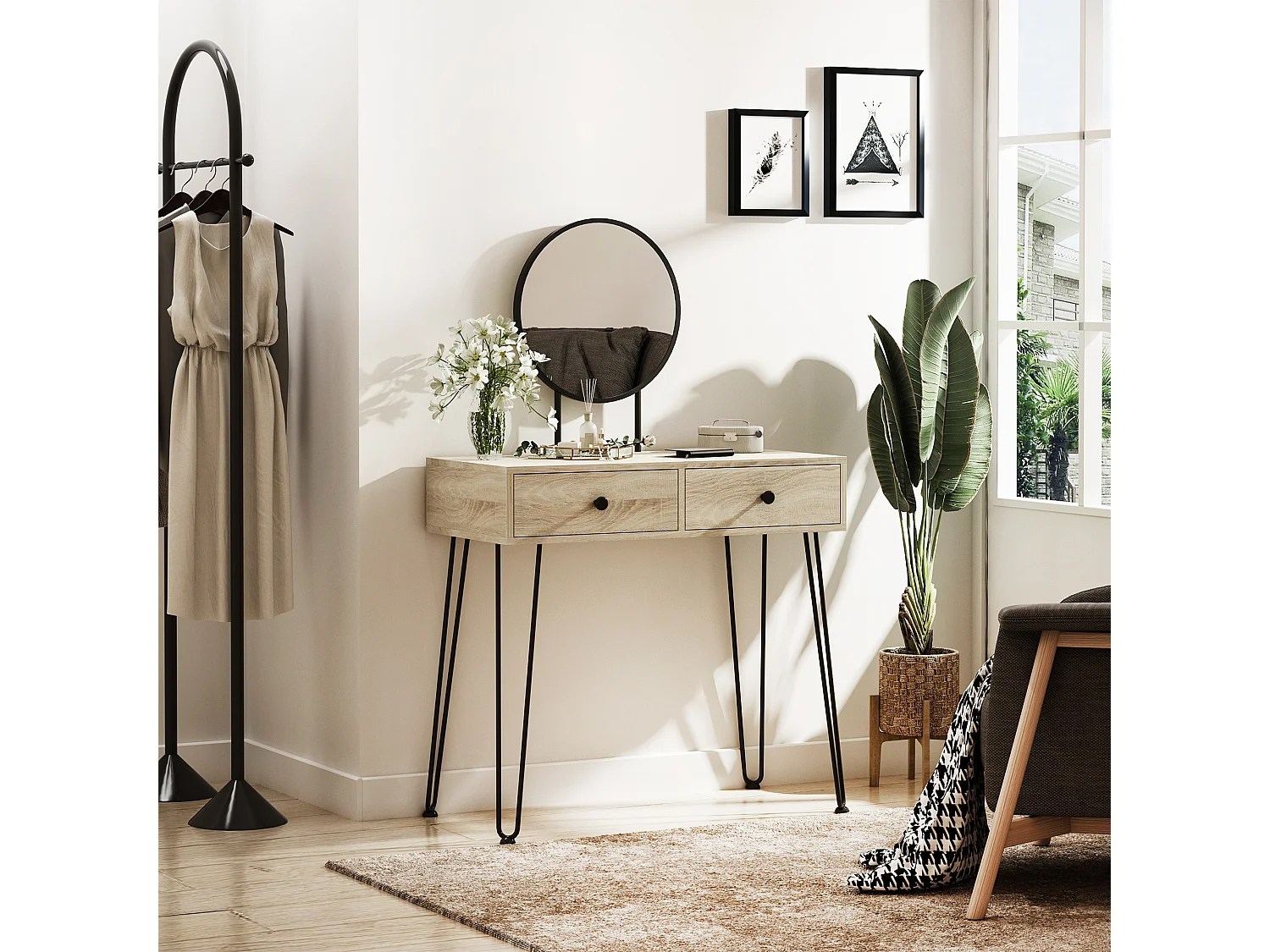 Tocador de maquillaje roble 80x40x125 cm HOMCOM