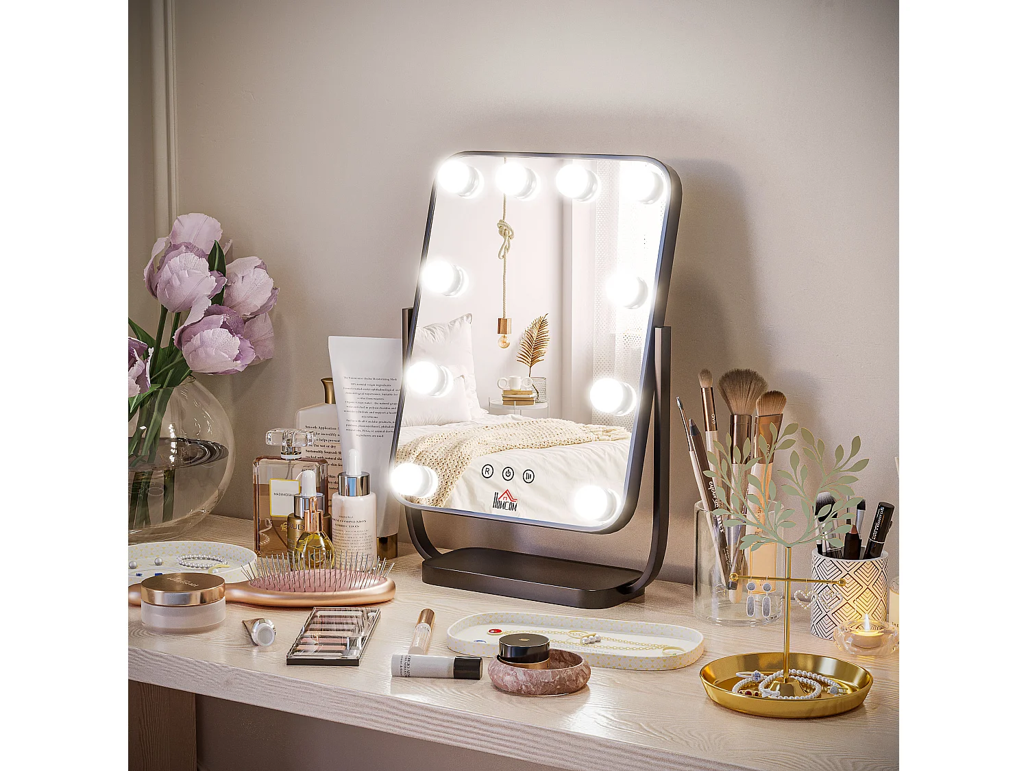 Espejo de maquillaje negro 32.8x11x47.4 cm HOMCOM