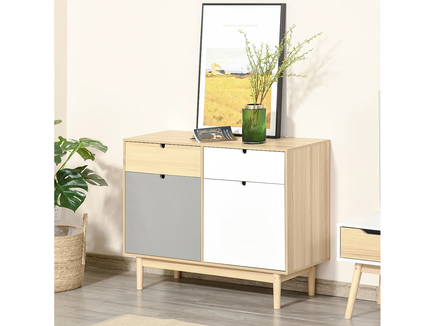 Aparador auxiliar blanco, gris, natural 100x40x79.5 cm HOMCOM