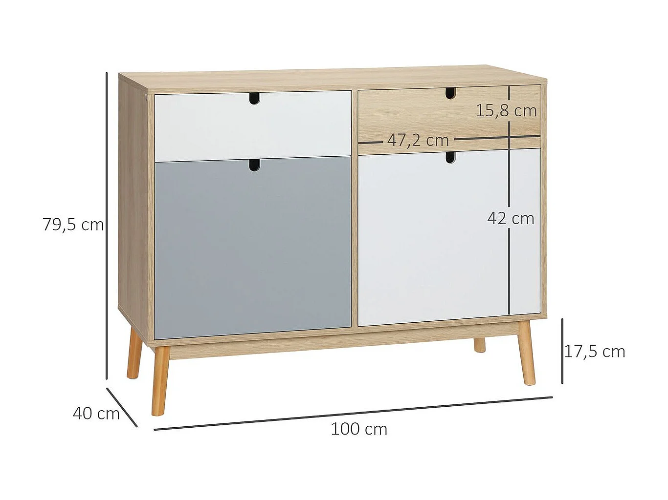 Aparador auxiliar blanco, gris, natural 100x40x79.5 cm HOMCOM