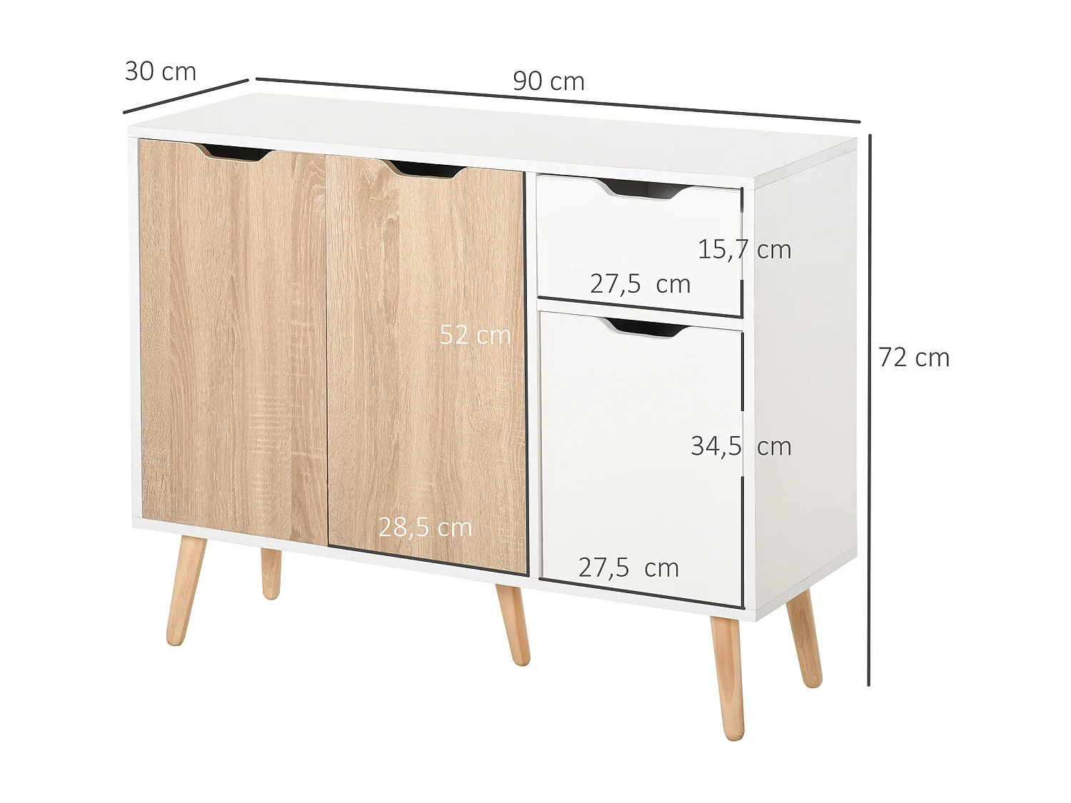 Aparador blanco y madera natural 90x30x72 cm HOMCOM