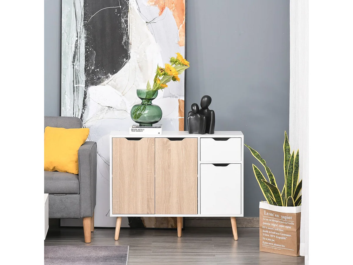 Aparador blanco y madera natural 90x30x72 cm HOMCOM