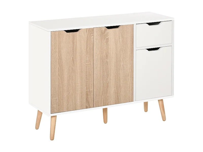 Aparador blanco y madera natural 90x30x72 cm HOMCOM