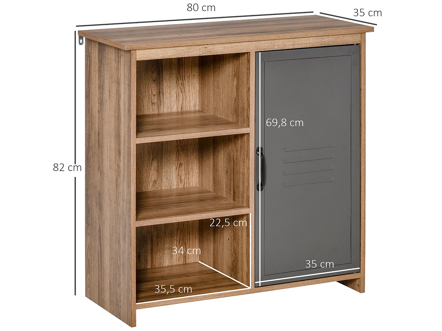 Aparador auxiliar madera natural y gris 80x35x82 cm HOMCOM