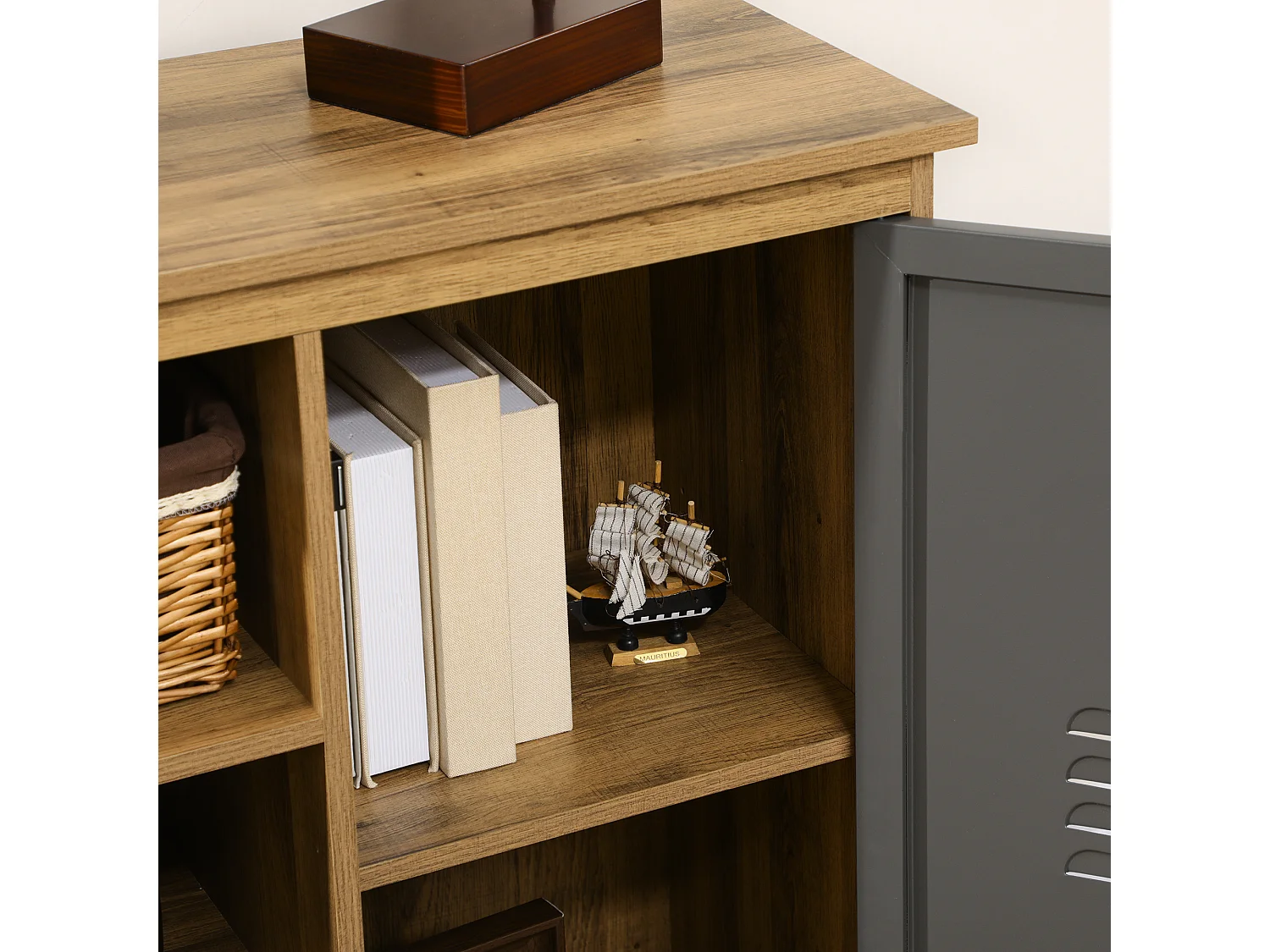 Aparador auxiliar madera natural y gris 80x35x82 cm HOMCOM