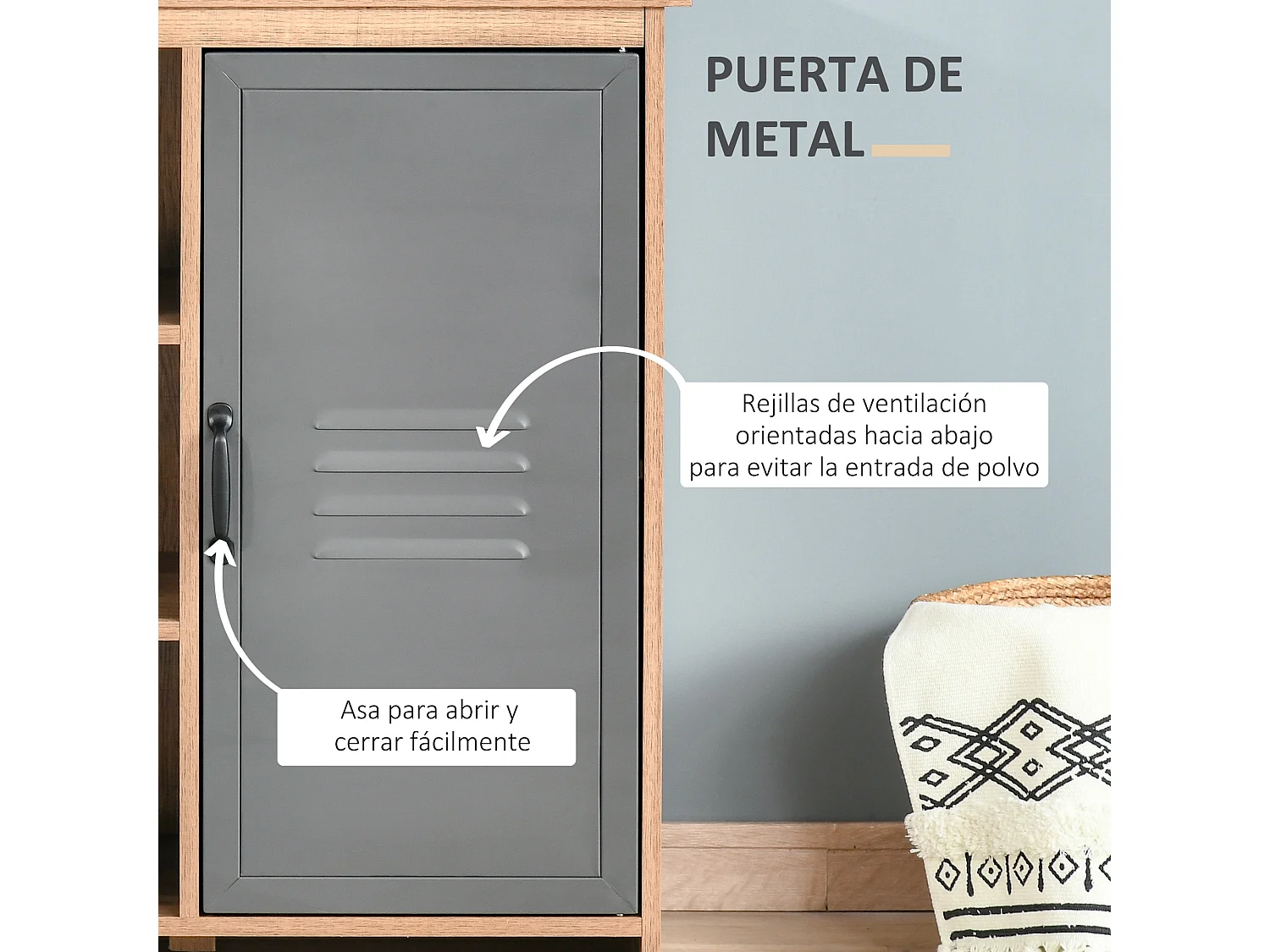 Aparador auxiliar madera natural y gris 80x35x82 cm HOMCOM