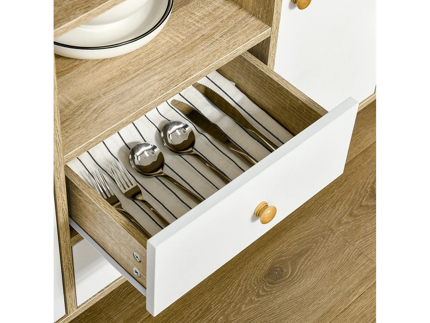 Aparador de salón natural y blanco 100x30x85 cm HOMCOM