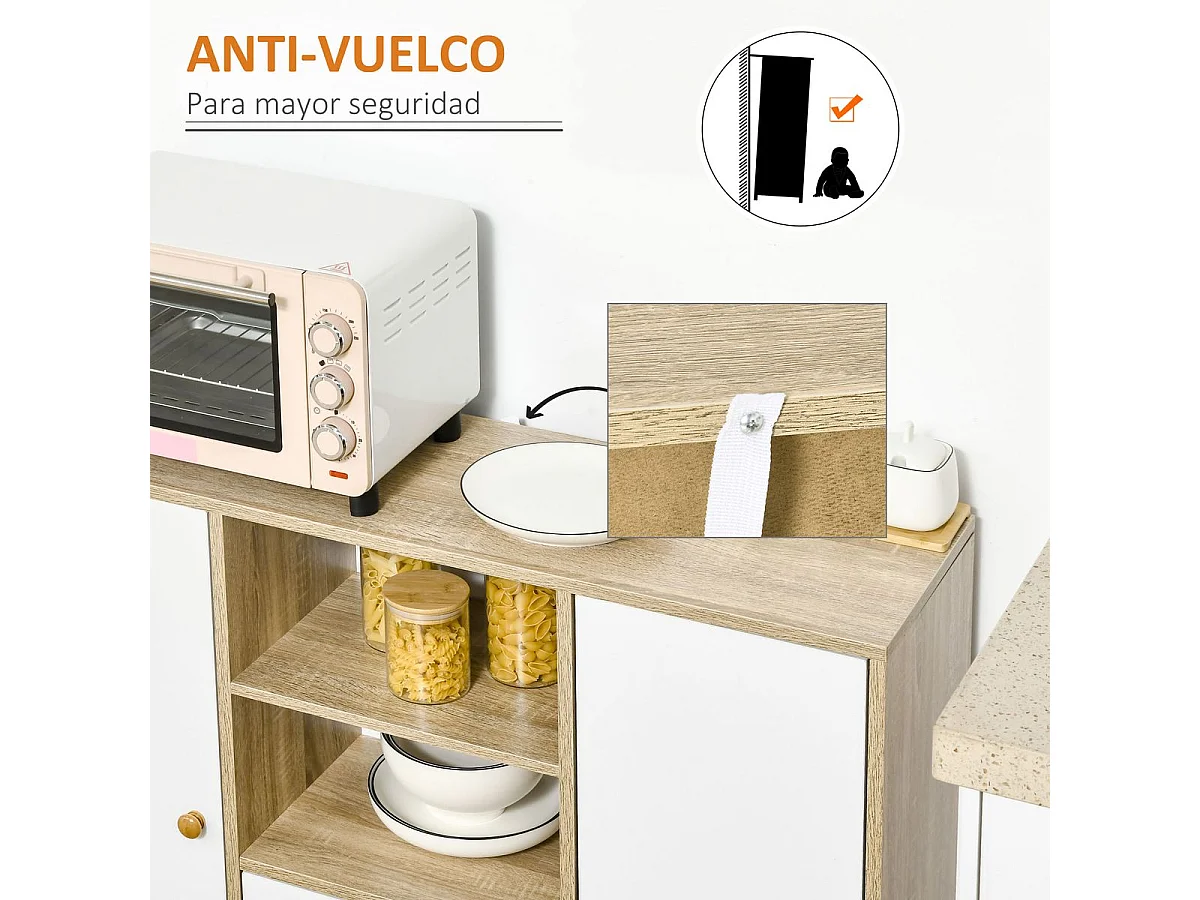 Aparador de salón natural y blanco 100x30x85 cm HOMCOM