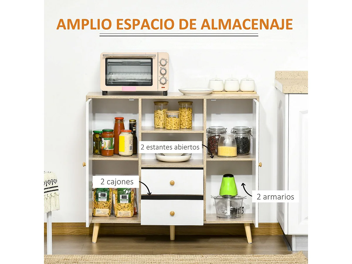 Aparador de salón natural y blanco 100x30x85 cm HOMCOM