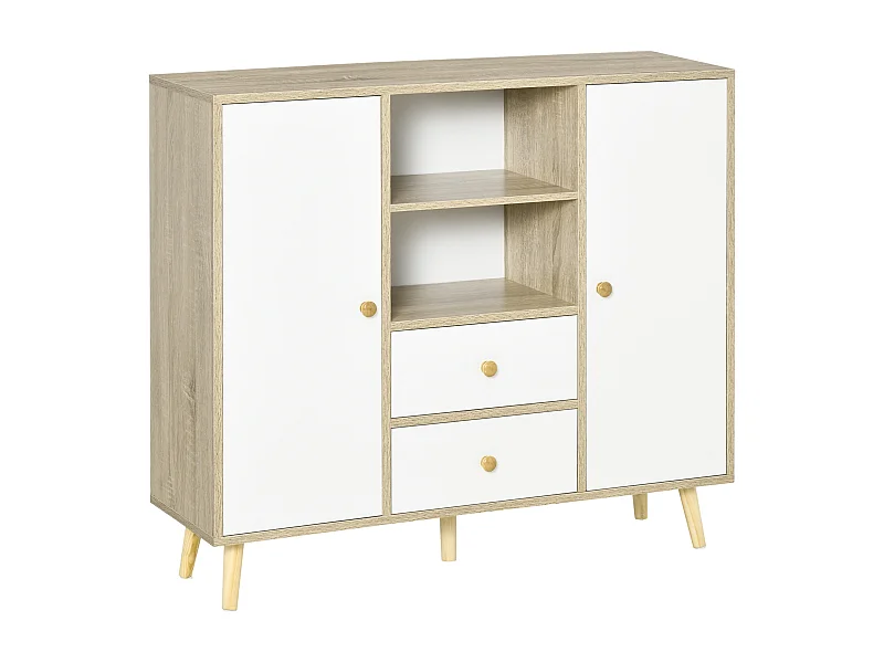 Aparador de salón natural y blanco 100x30x85 cm HOMCOM