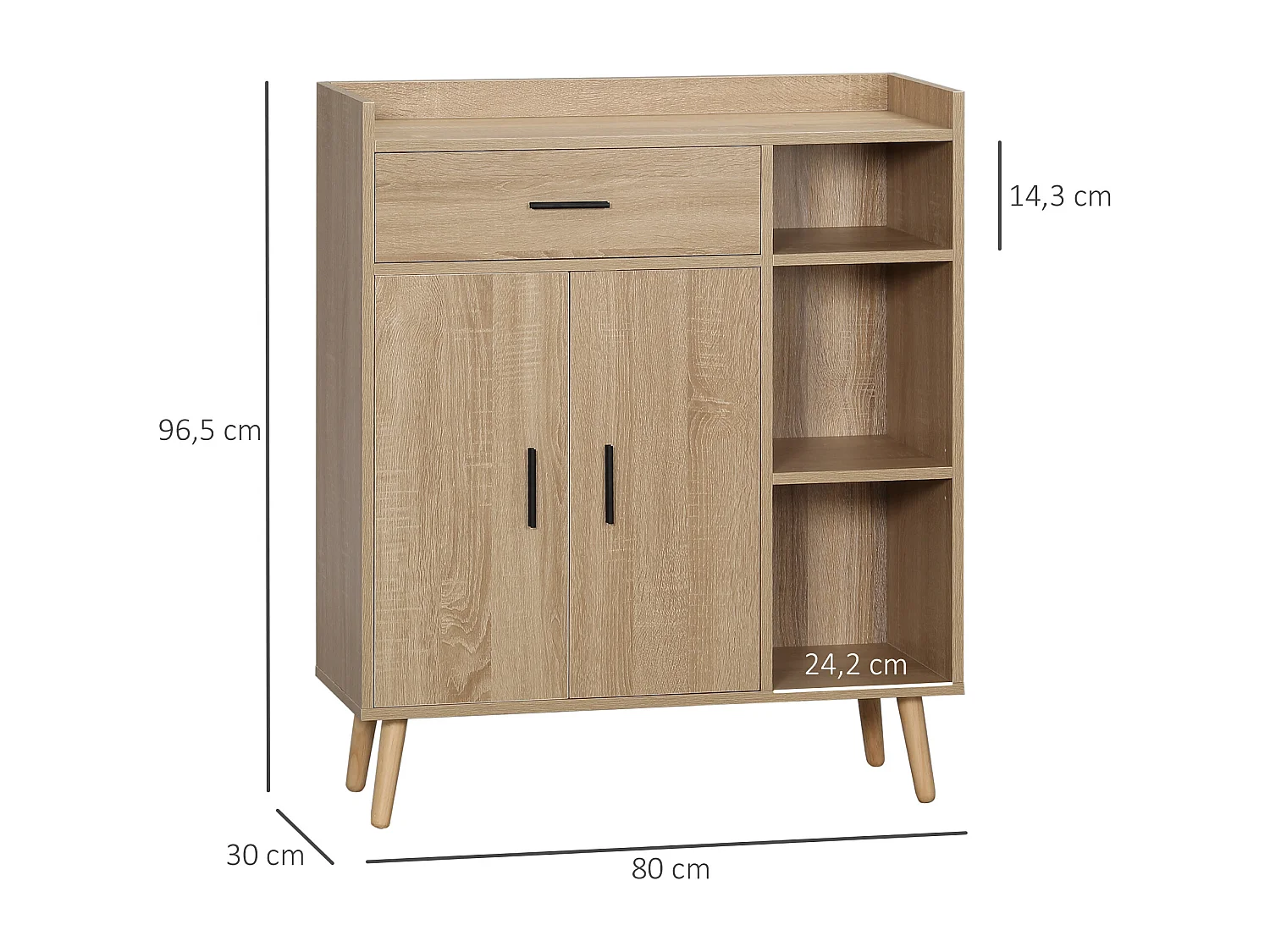 Aparador auxiliar madera natural 80x30x96.5 cm HOMCOM