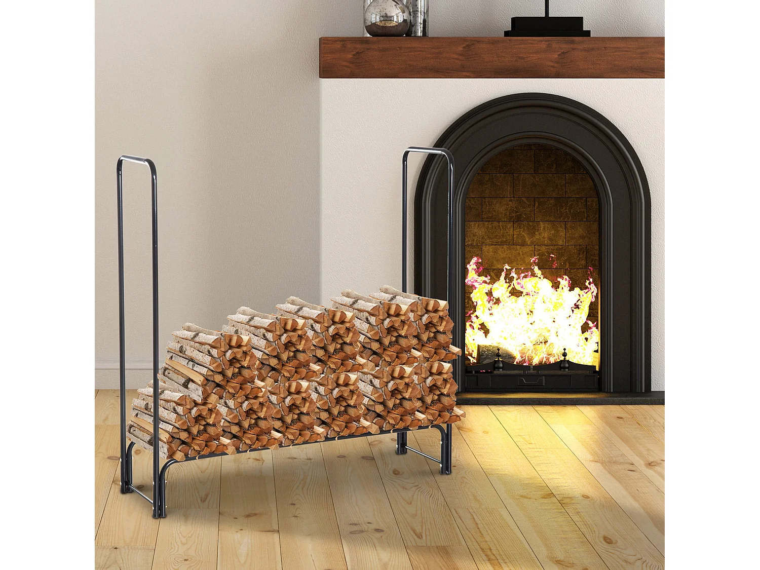 Estante para leña negro 122x35x122cm HOMCOM