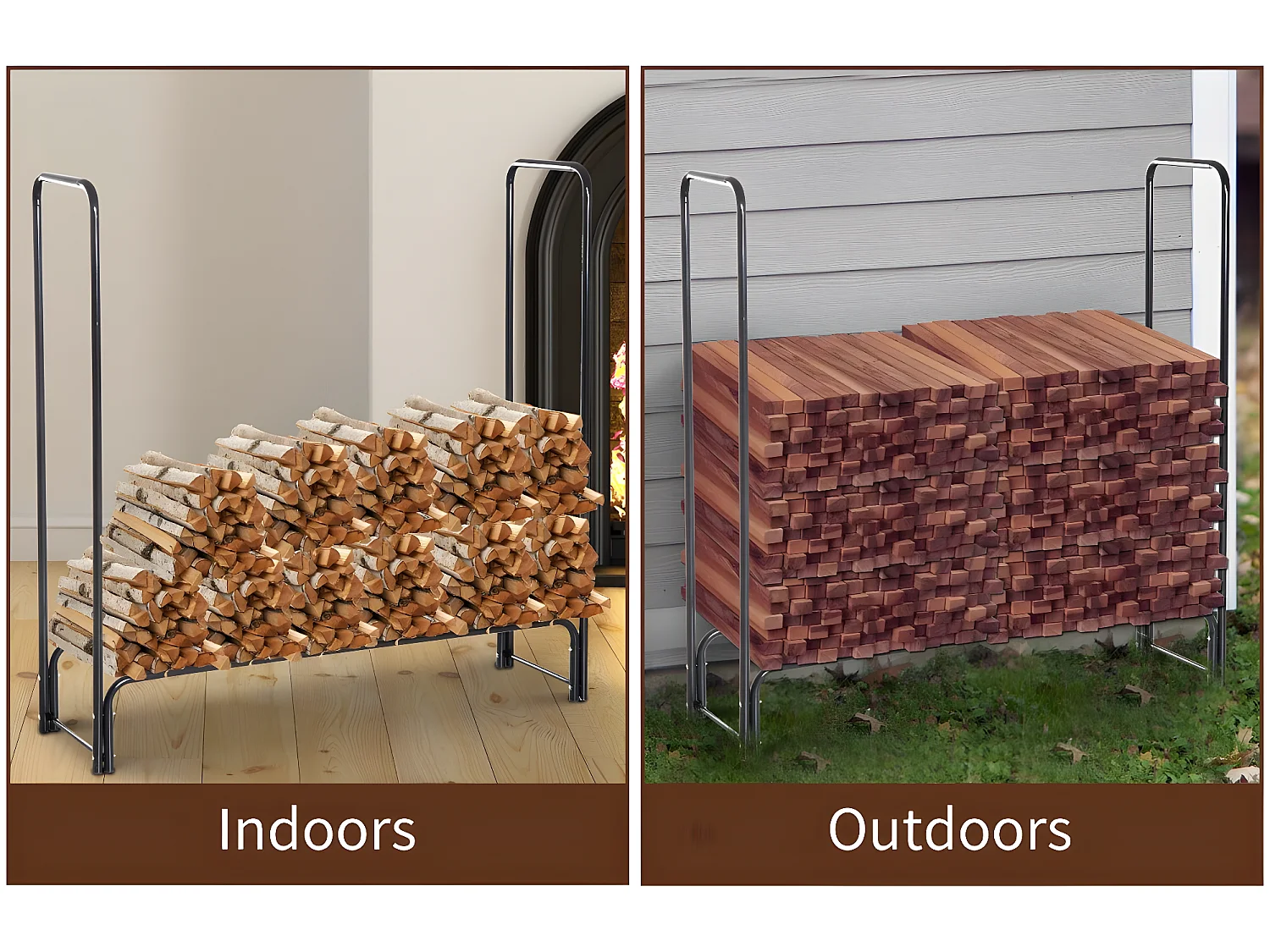 Estante para leña negro 122x35x122cm HOMCOM