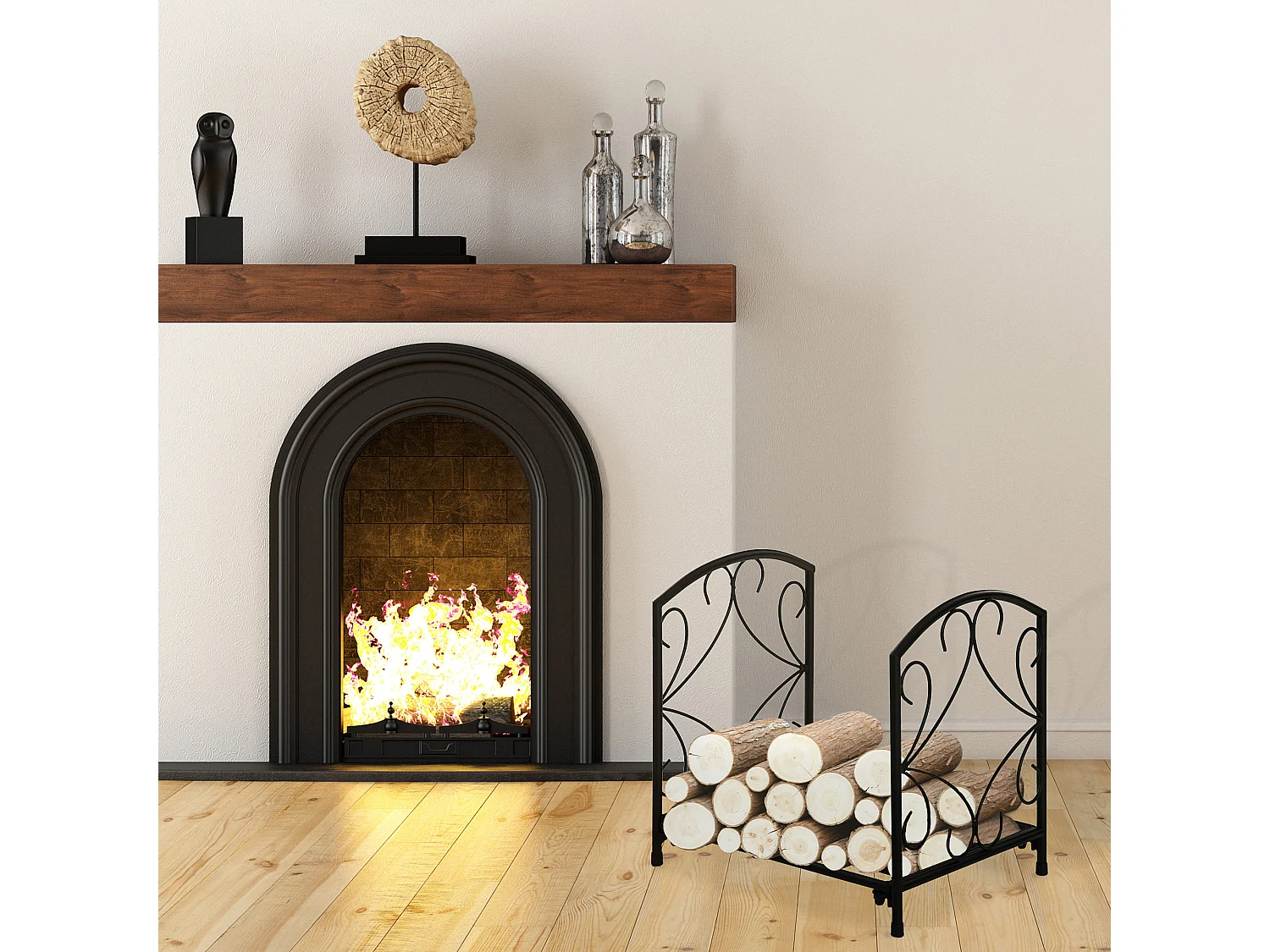 Estante para leña negro 39.5x31.5x39.5 cm Outsunny