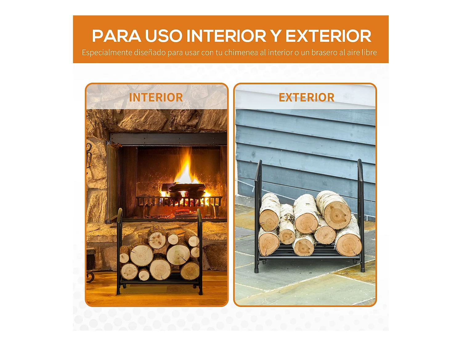 Estante para leña negro 39.5x31.5x39.5 cm Outsunny