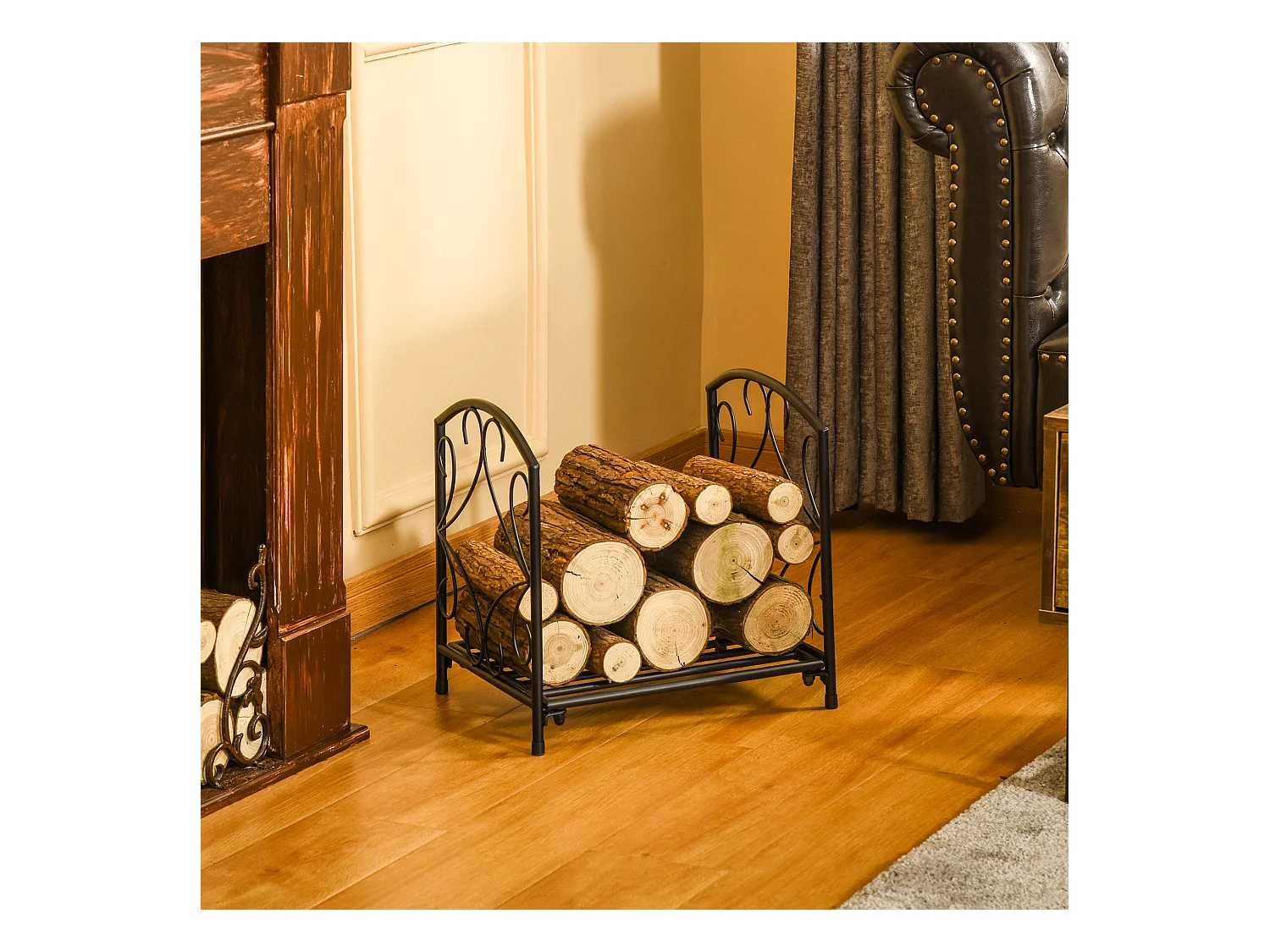 Estante para leña negro 39.5x31.5x39.5 cm Outsunny