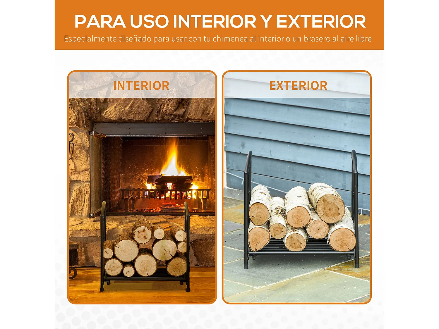 Estante para leña negro 39.5x31.5x39.5 cm Outsunny