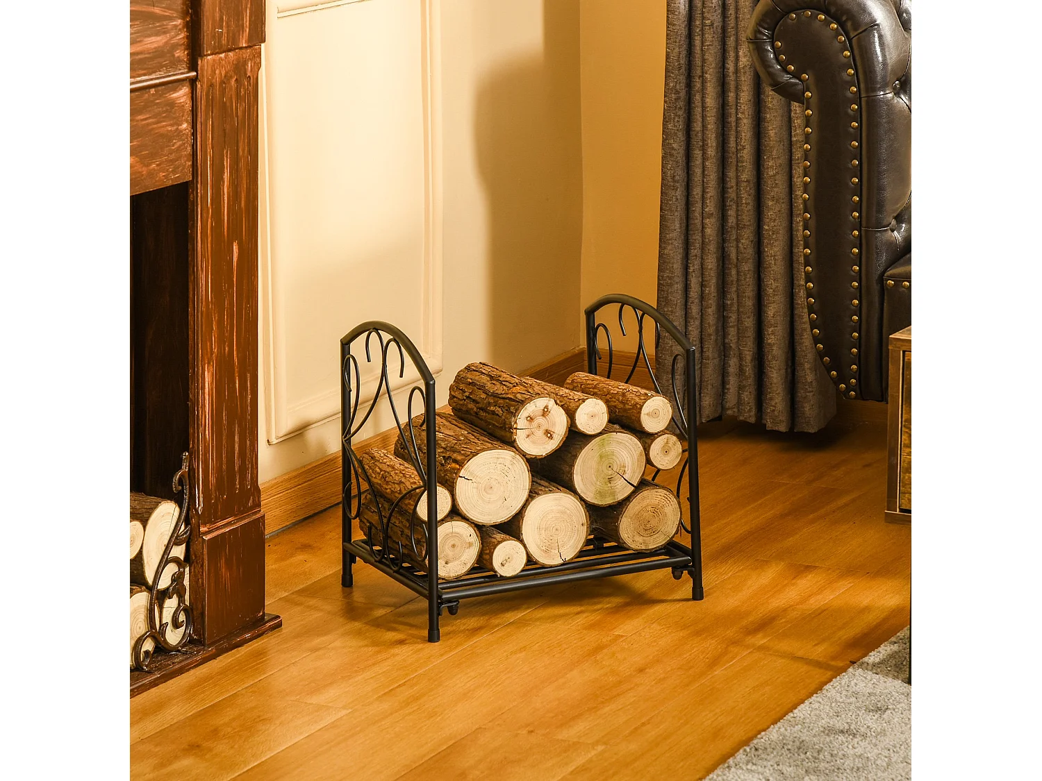 Estante para leña negro 39.5x31.5x39.5 cm Outsunny