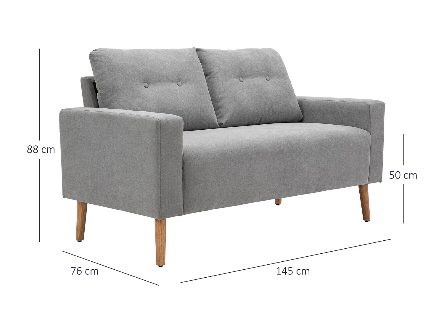 Sofá doble gris 145x76x88 cm HOMCOM