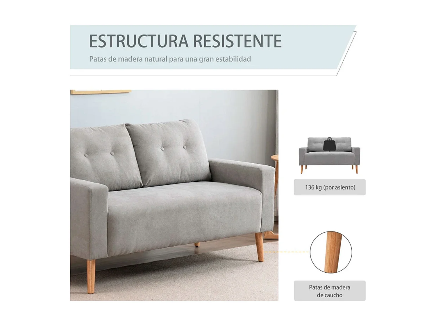 Sofá doble gris 145x76x88 cm HOMCOM