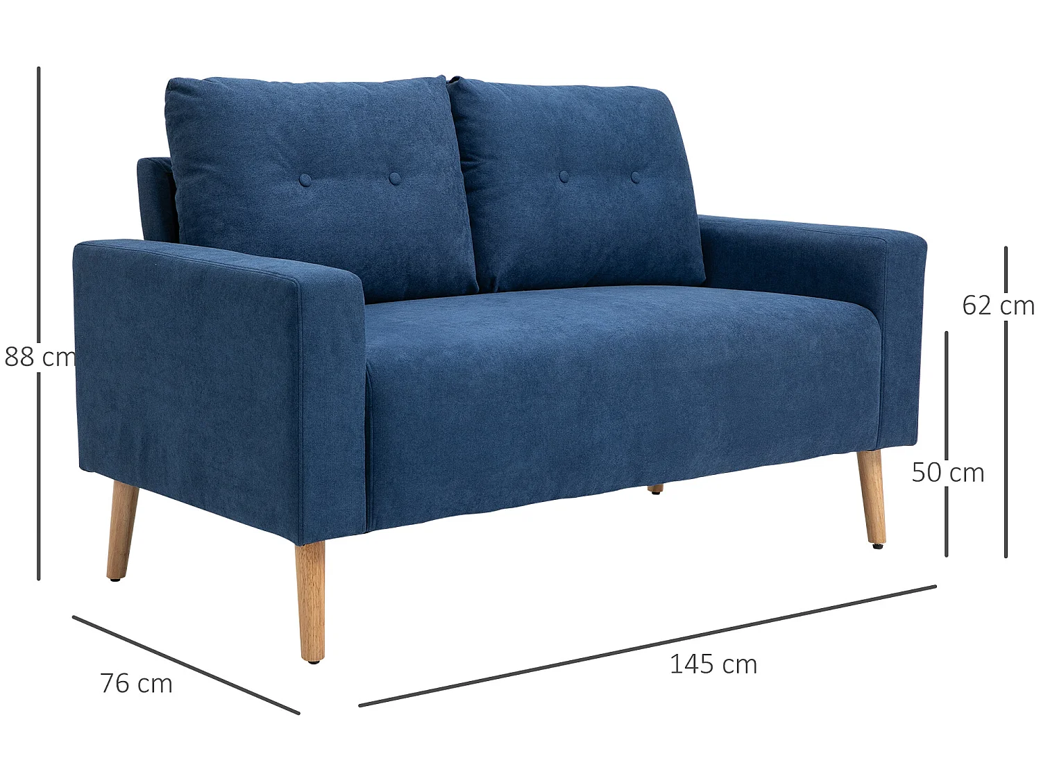 Sofá doble azul 145x76x88 cm HOMCOM