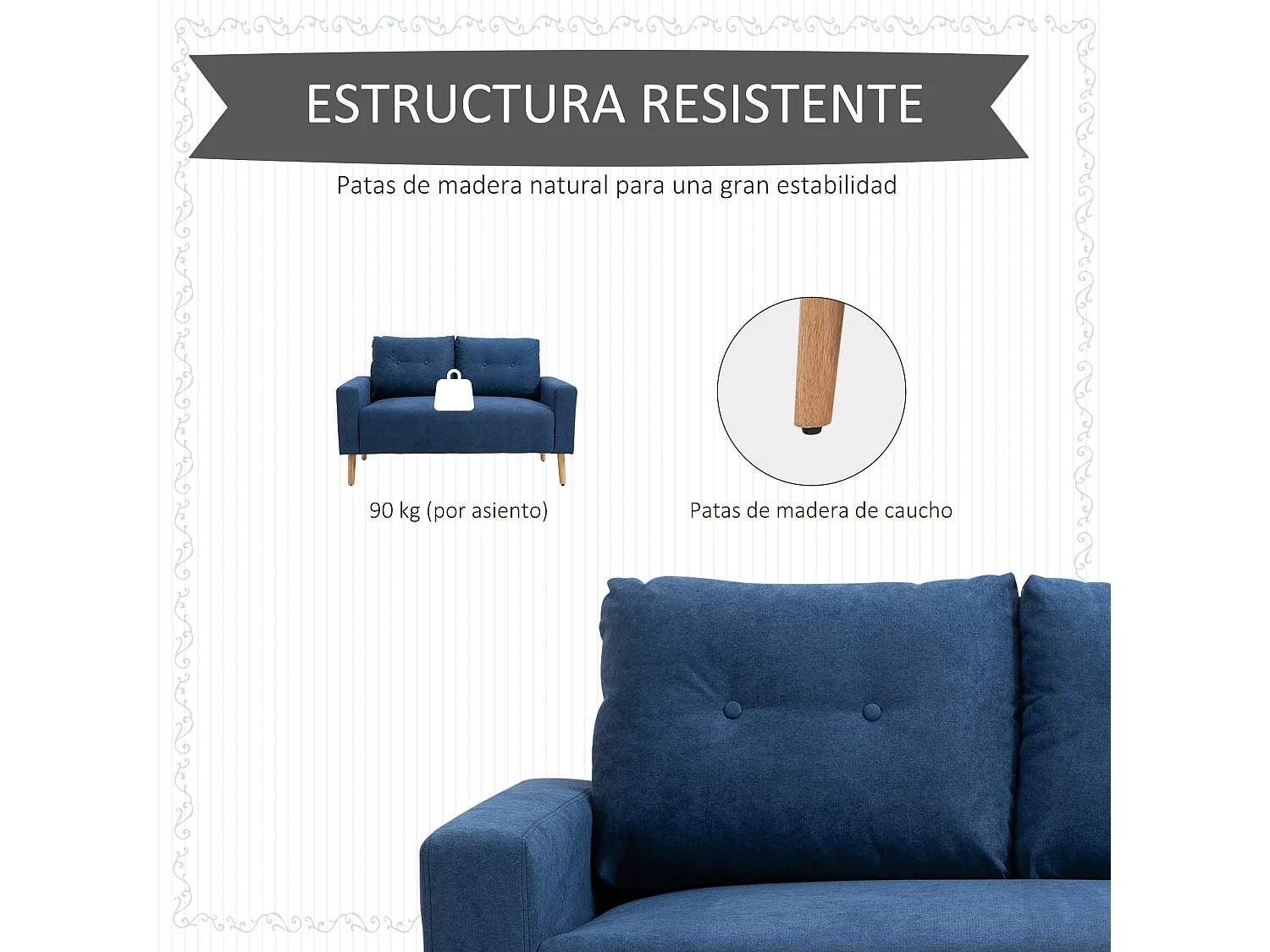 Sofá doble azul 145x76x88 cm HOMCOM