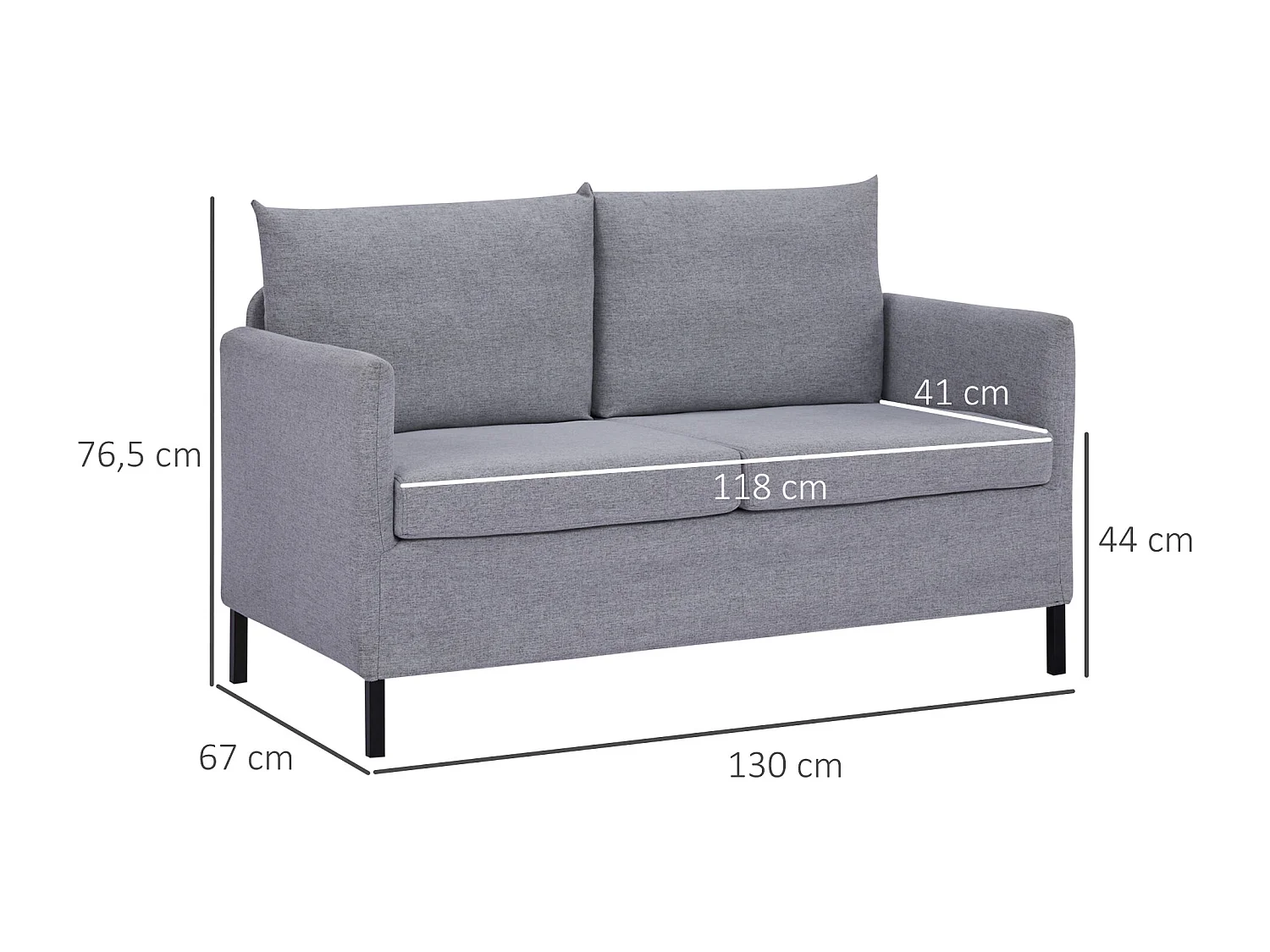 Sofá de 2 plazas gris 130x67x76.5 cm HOMCOM
