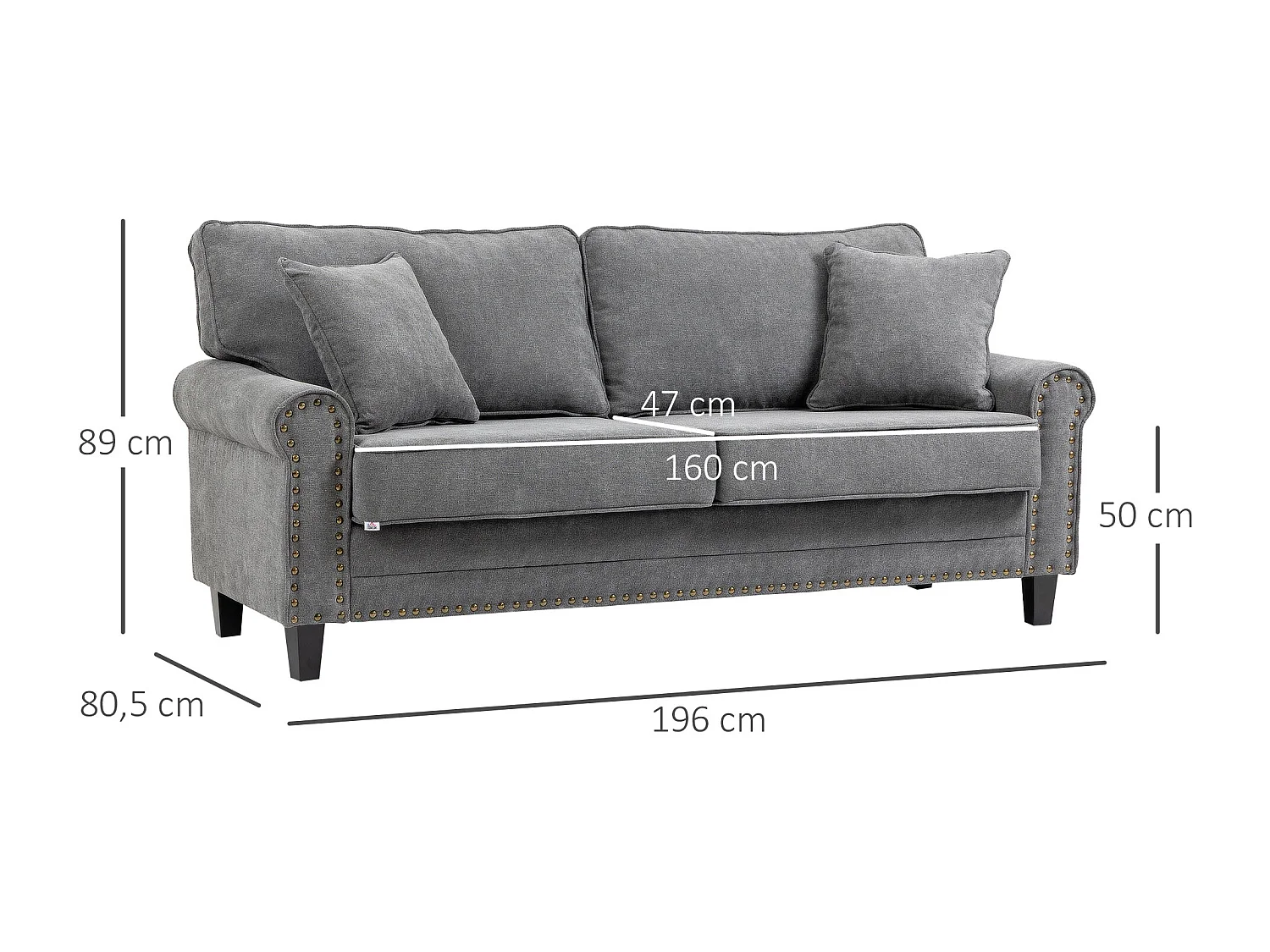 Sofá doble gris 196x80.5x89 cm HOMCOM