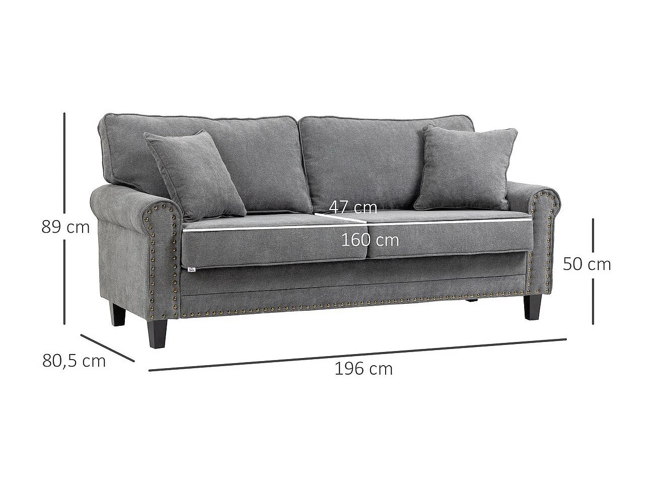 Sofá doble gris 196x80.5x89 cm HOMCOM