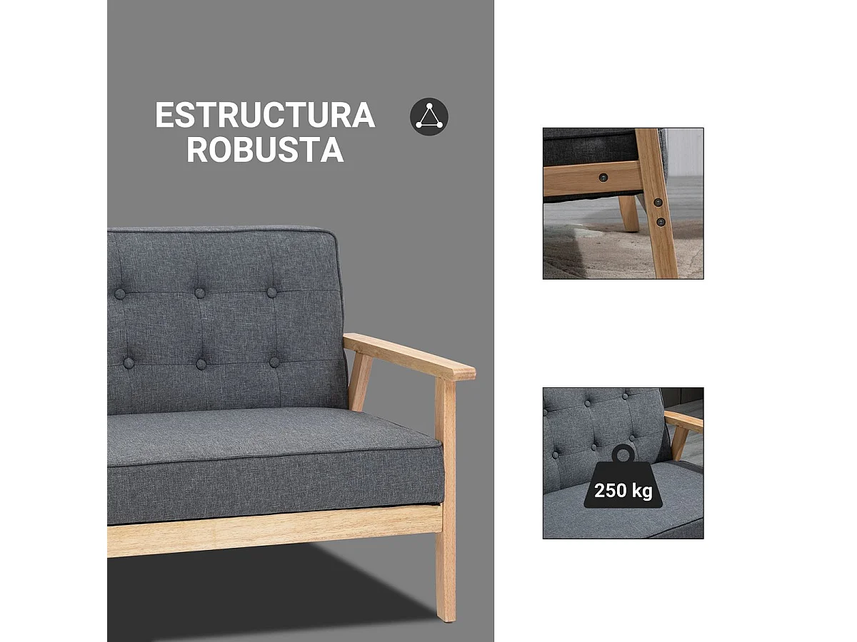 Sofá de 2 plazas gris 114x66x69 cm HOMCOM