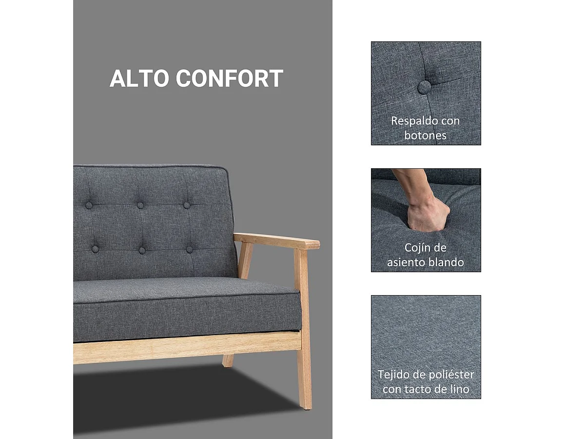 Sofá de 2 plazas gris 114x66x69 cm HOMCOM