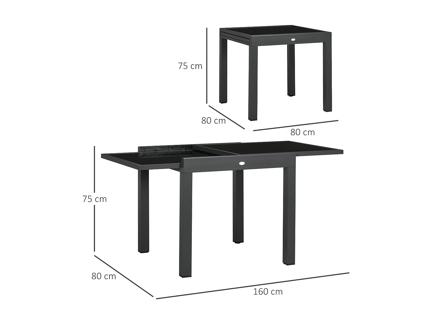 Mesa de jardín negro 160x80x75 cm Outsunny