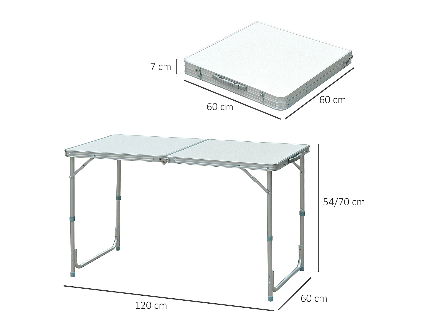 Mesa de camping blanco y gris 120x60x70 cm Outsunny