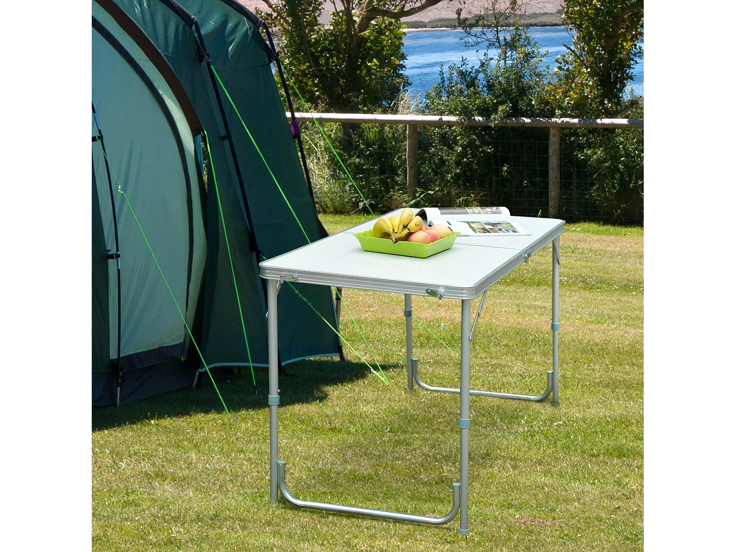 Mesa de camping blanco y gris 120x60x70 cm Outsunny