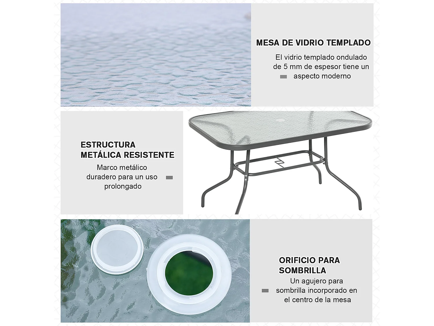 Mesa de jardín gris carbón 120x80x70cm Outsunny