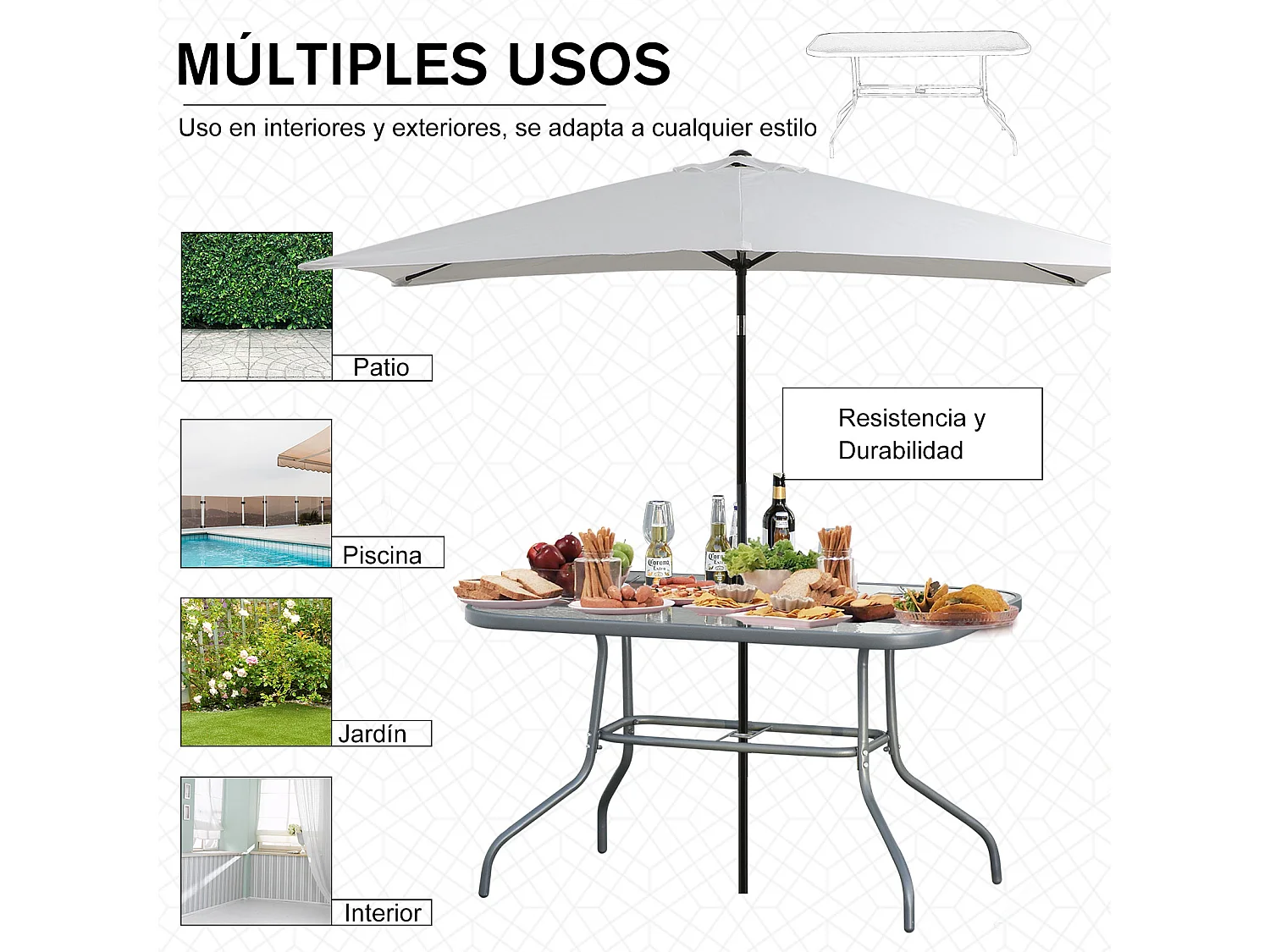 Mesa de jardín gris carbón 120x80x70cm Outsunny