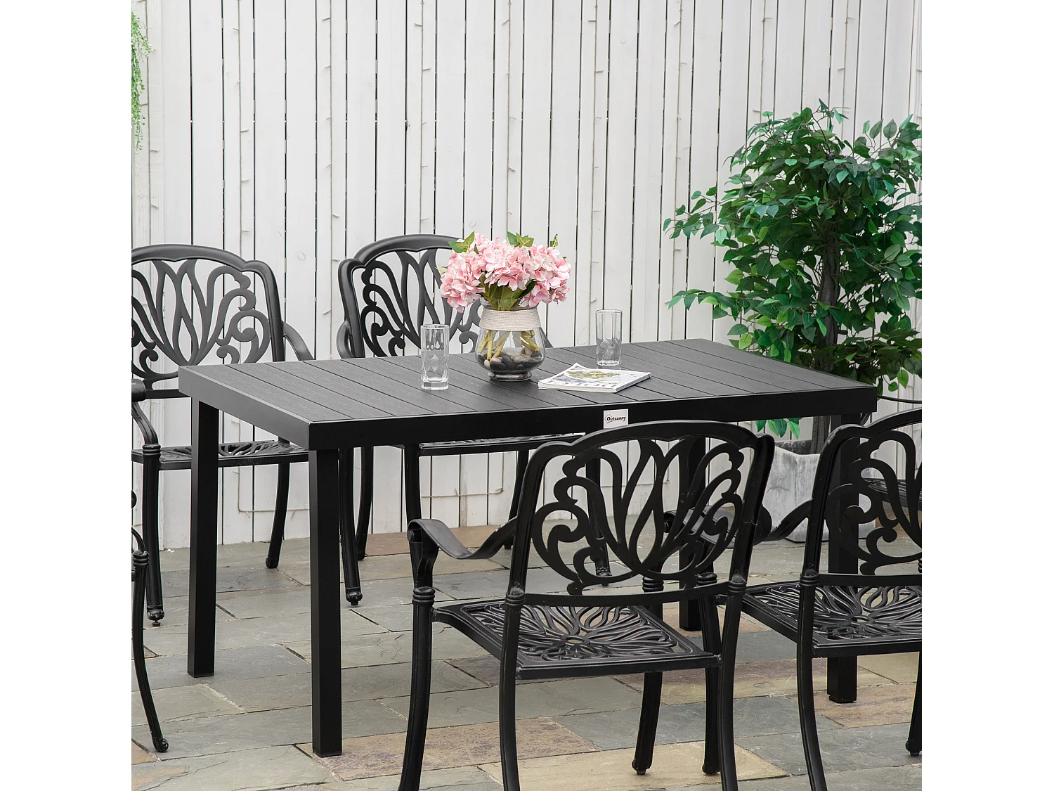 Mesa de jardín negro 140x90x74 cm Outsunny