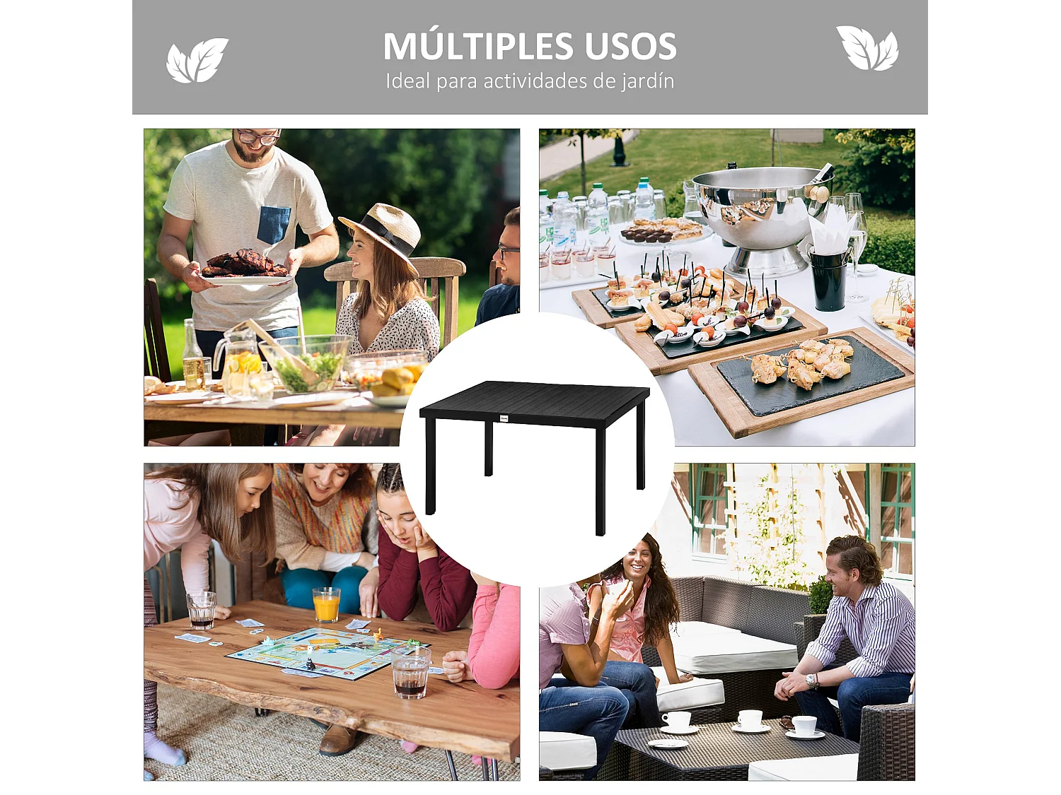 Mesa de jardín negro 140x90x74 cm Outsunny