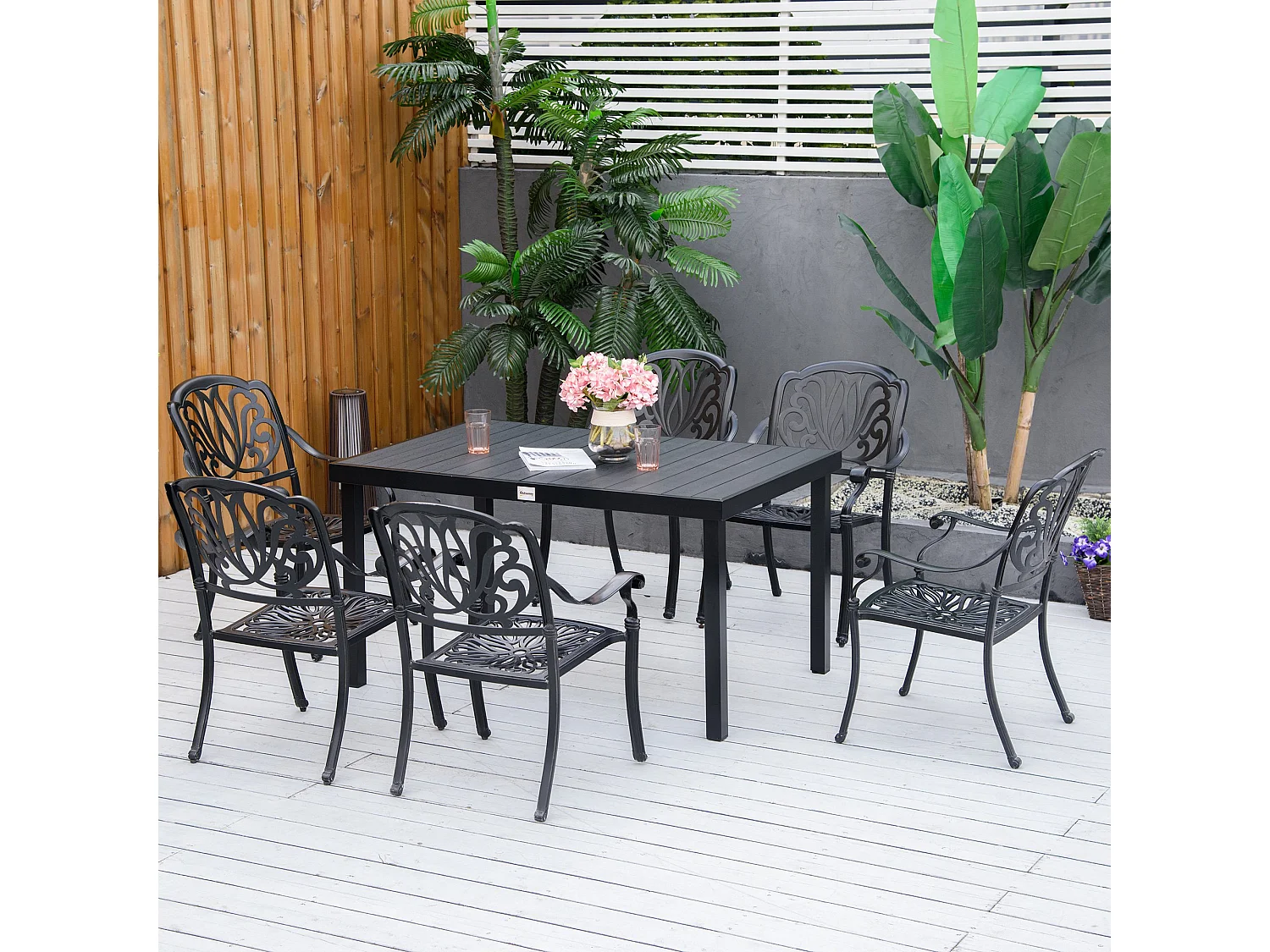 Mesa de jardín negro 140x90x74 cm Outsunny