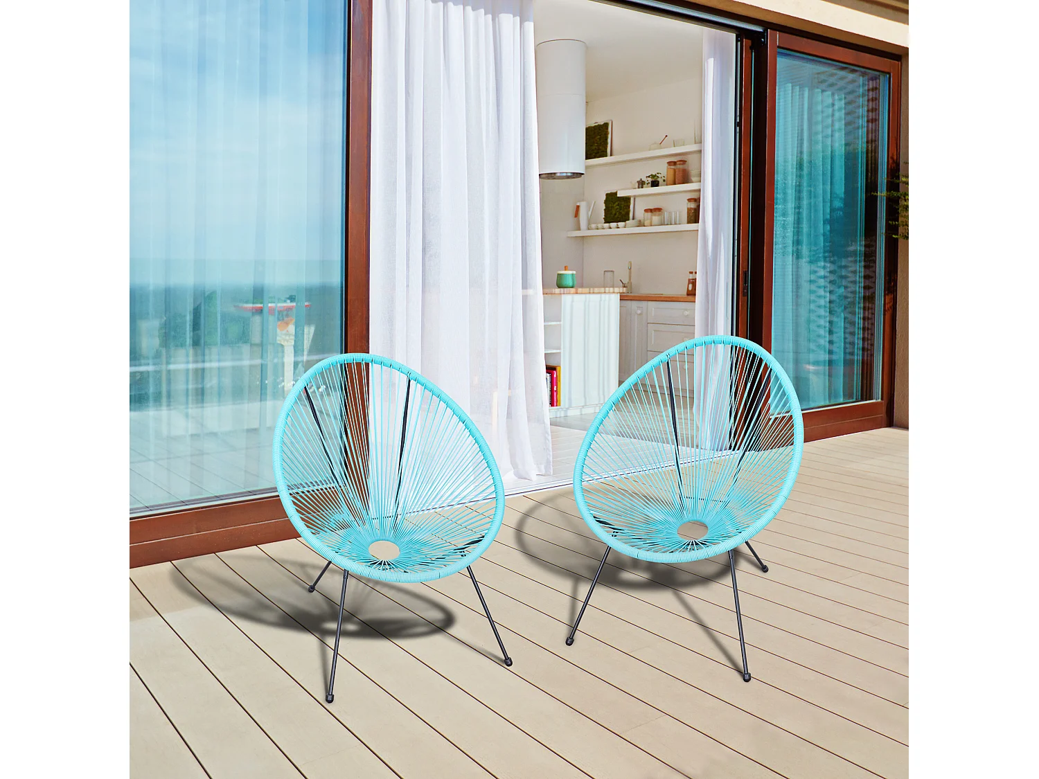 Set de 2 sillas de jardín de ratán turquesa 73x77x87 cm Outsunny