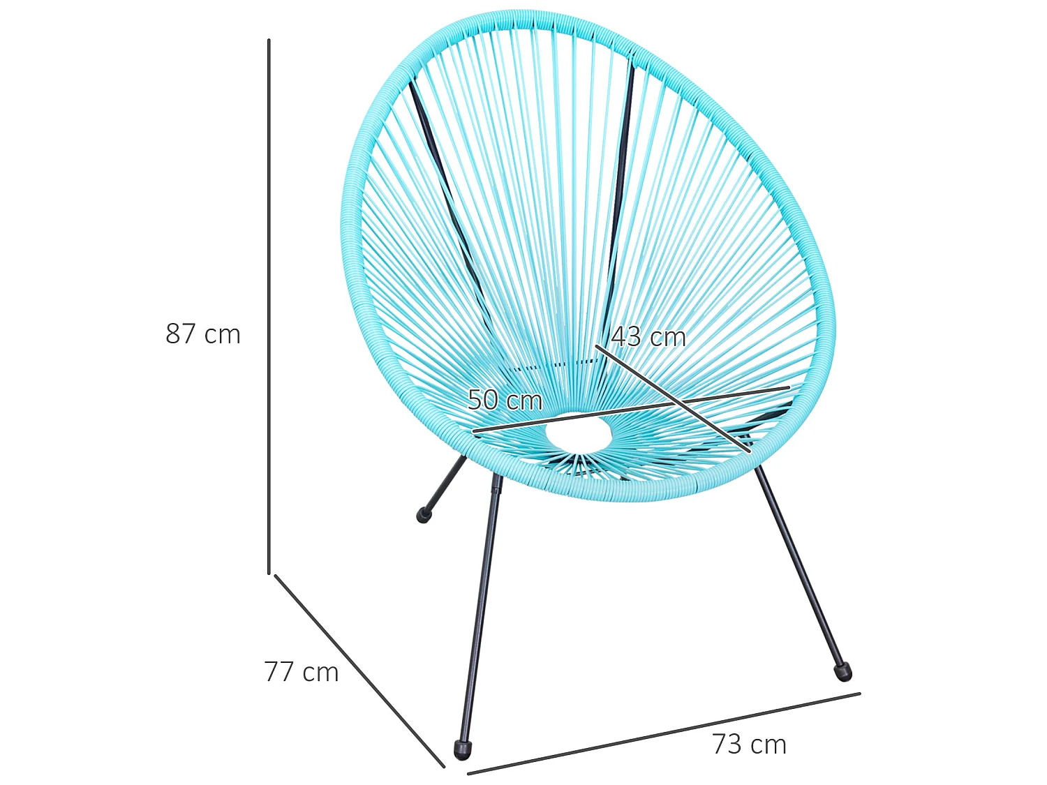 Set de 2 sillas de jardín de ratán turquesa 73x77x87 cm Outsunny