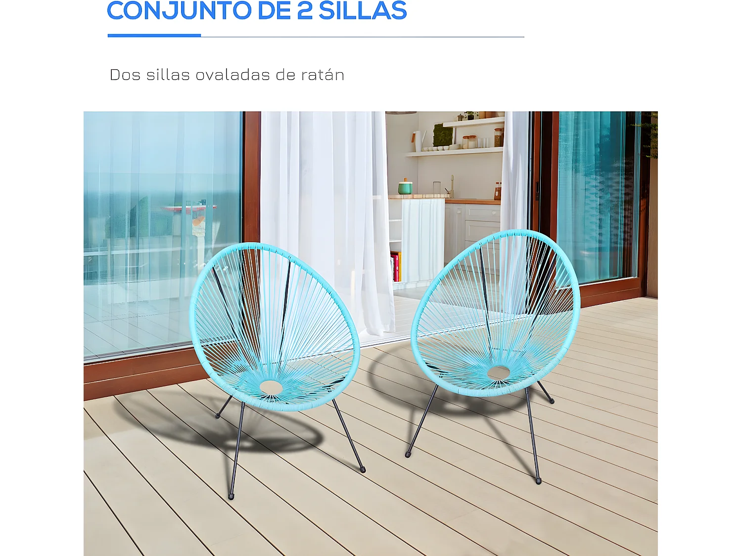 Set de 2 sillas de jardín de ratán turquesa 73x77x87 cm Outsunny