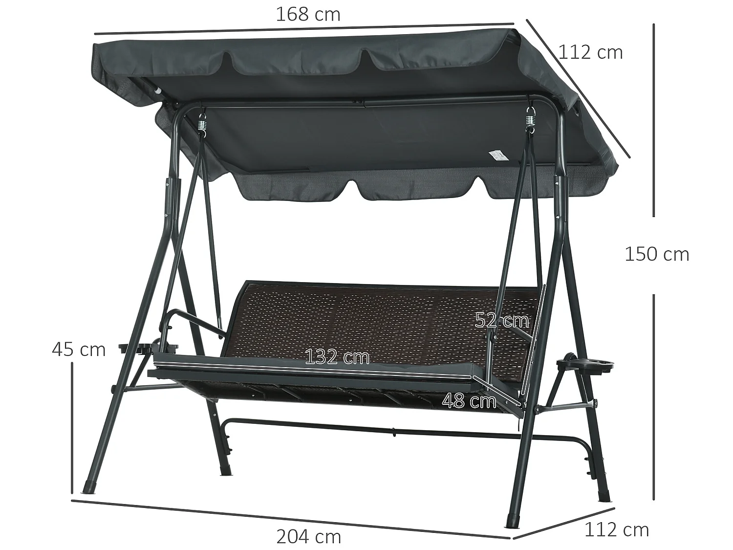 Columpio de jardín gris oscuro 204x112x150 cm Outsunny