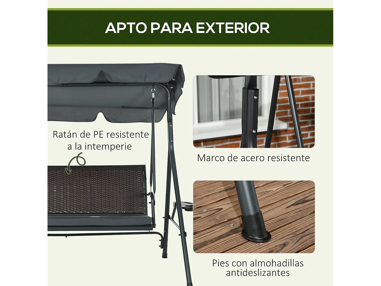 Columpio de jardín gris oscuro 204x112x150 cm Outsunny