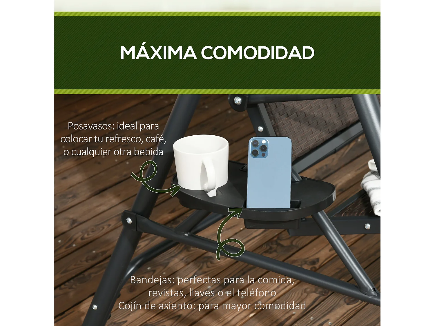 Columpio de jardín gris oscuro 204x112x150 cm Outsunny