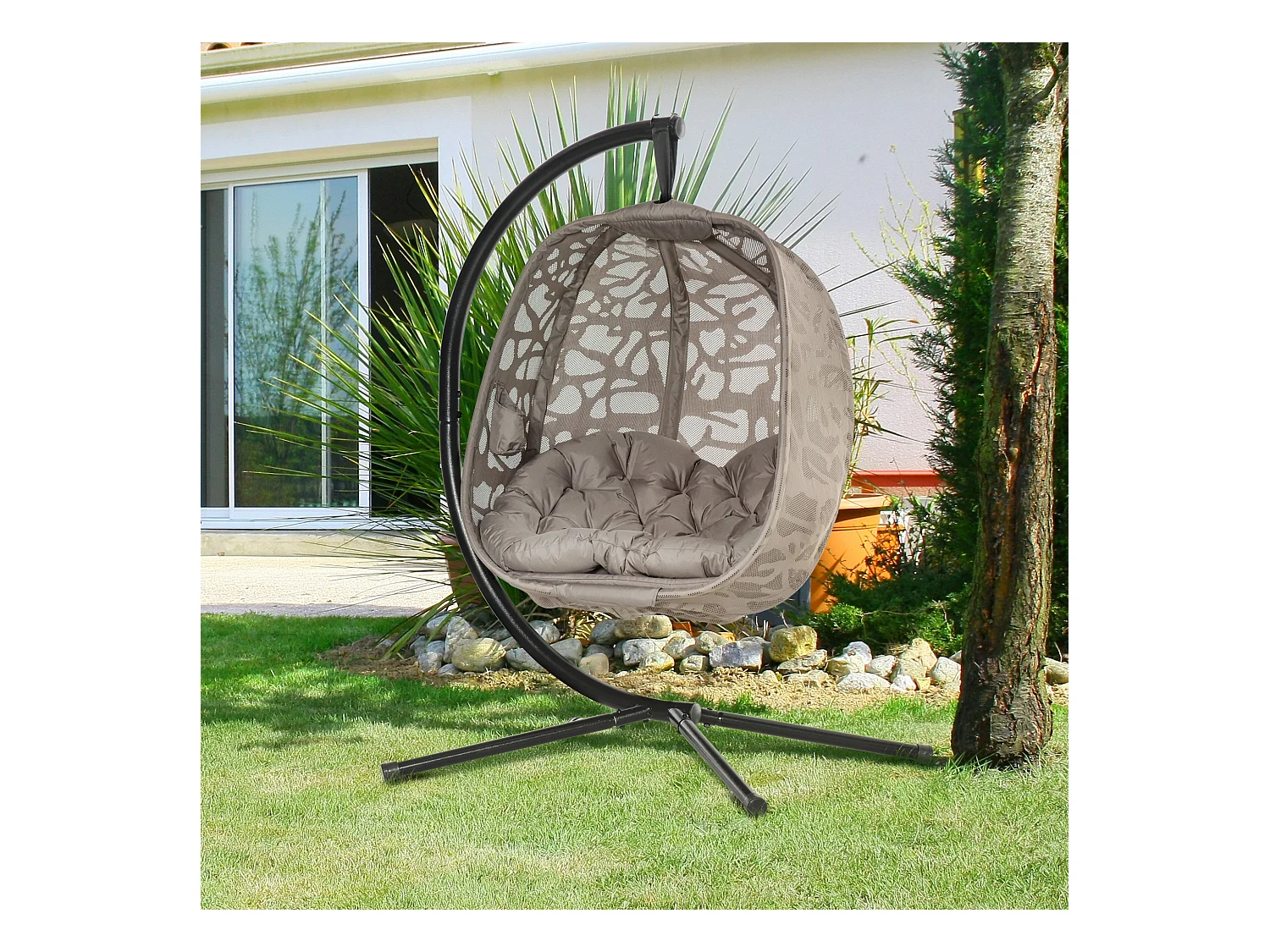 Silla colgante con soporte arena 126x96x172 cm Outsunny