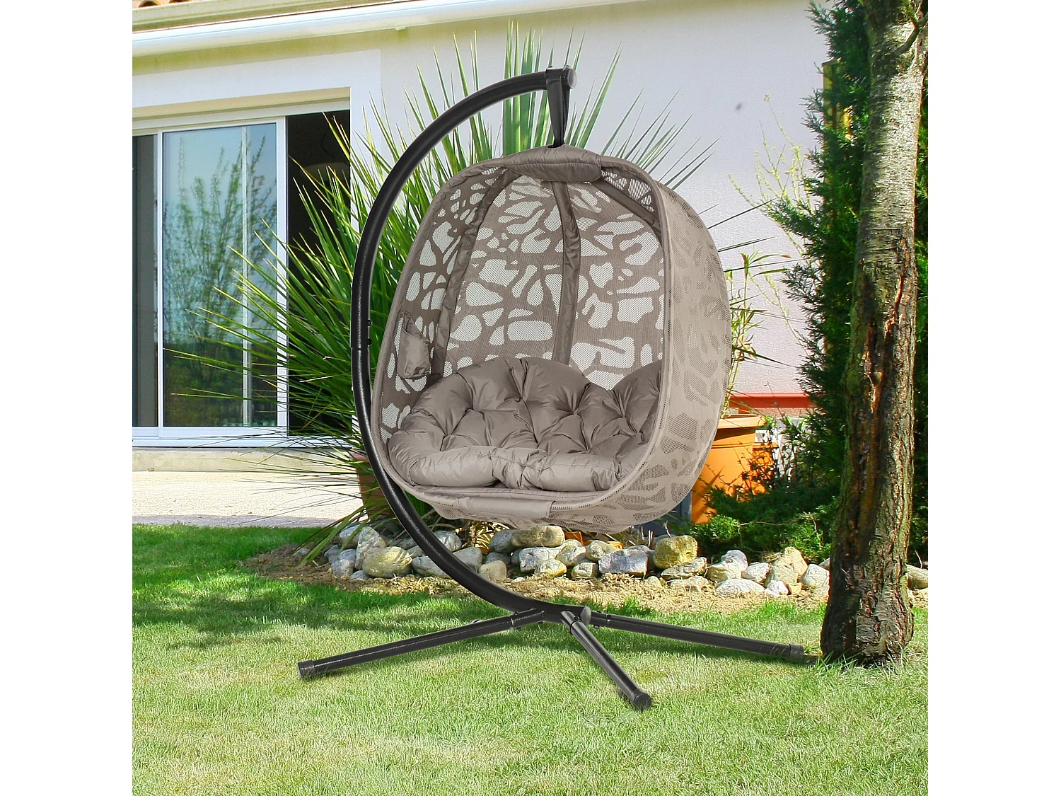 Silla colgante con soporte arena 126x96x172 cm Outsunny