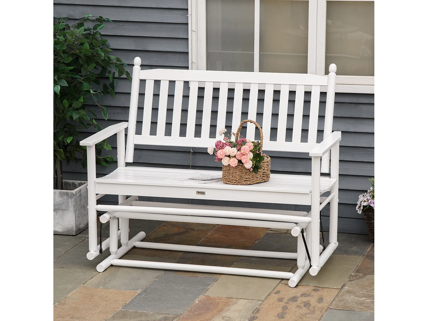 Banco mecedora de jardín blanco 125x68.5x102 cm Outsunny