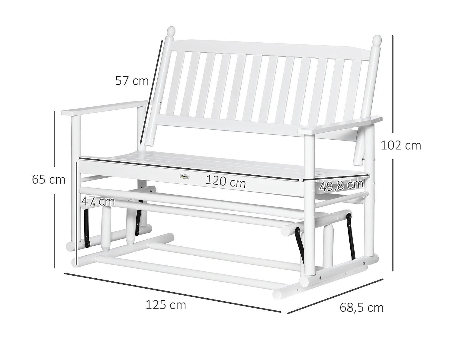 Banco mecedora de jardín blanco 125x68.5x102 cm Outsunny