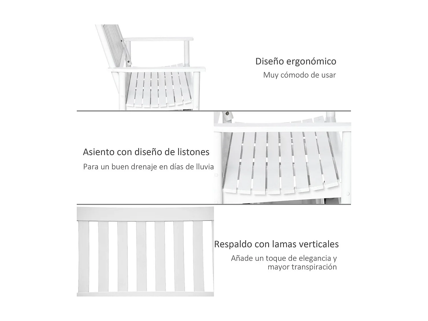 Banco mecedora de jardín blanco 125x68.5x102 cm Outsunny